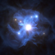 Artist’s impression of the ancient web-like structure, featuring a central supermassive black hole, copious amounts of gas, and at least six primordial galaxies.